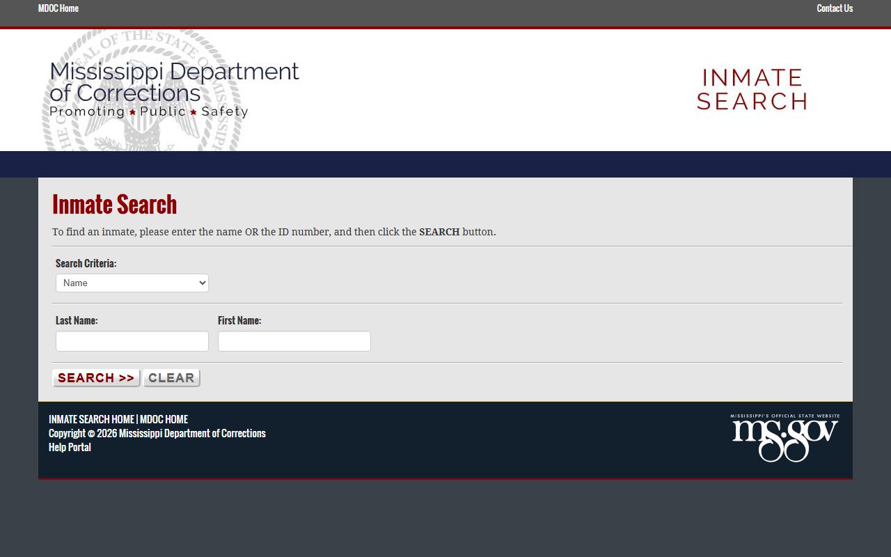 Yalobusha County inmate population MDOC inmate search form